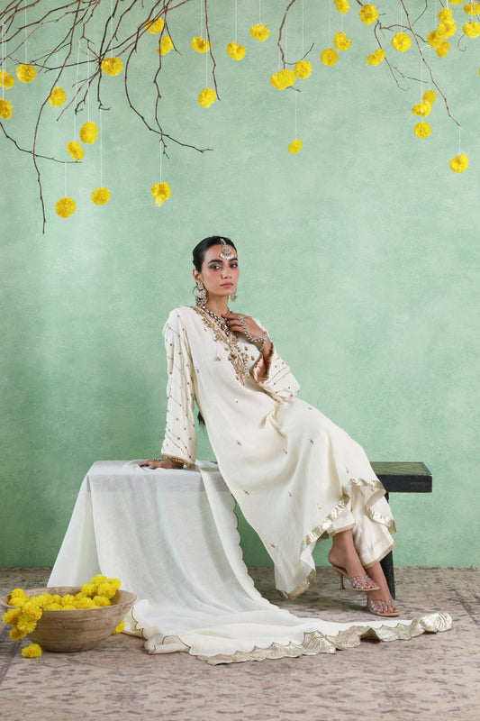 Ivory Coin&Sequin Embroidered Kurta Set