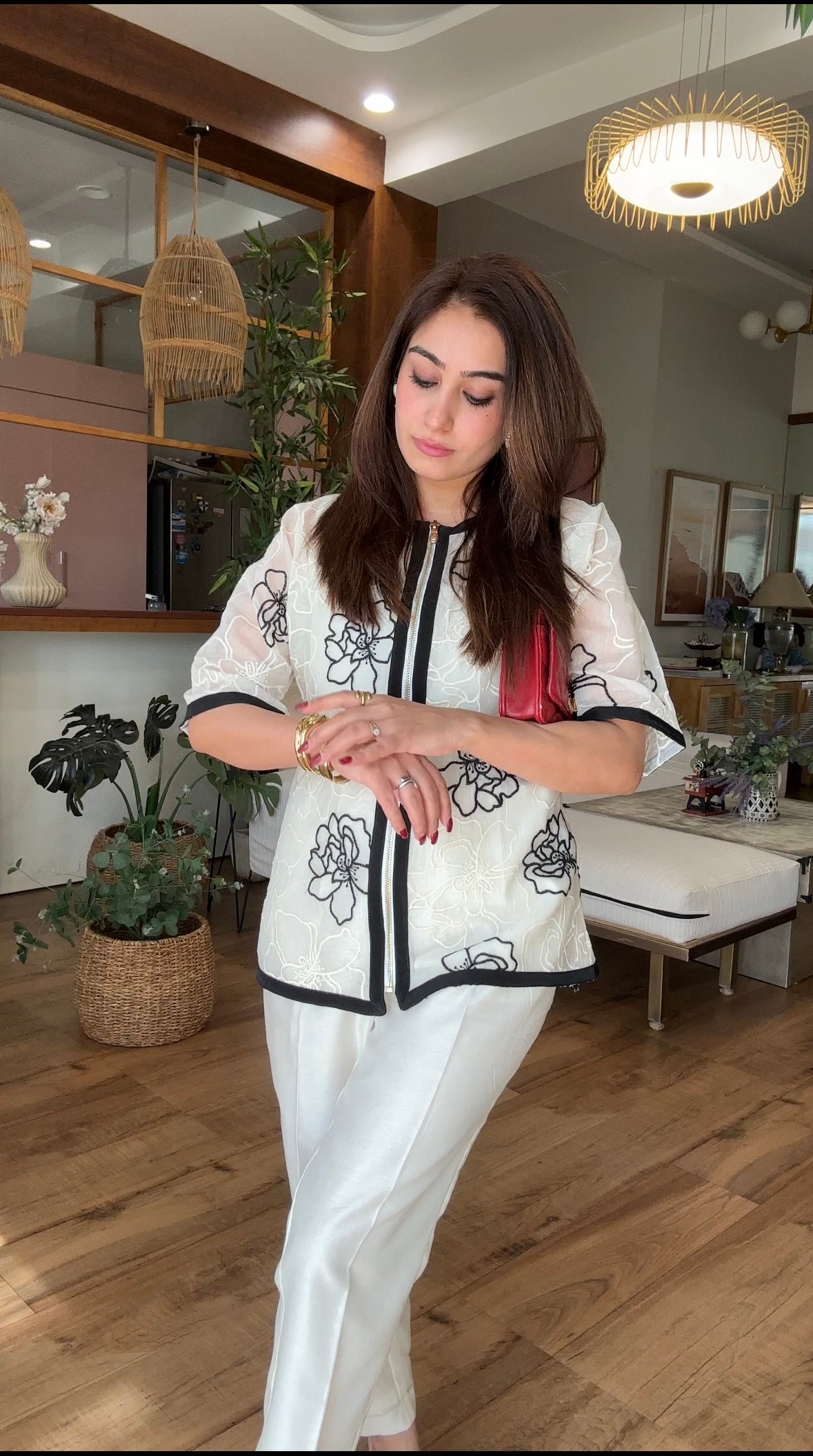 Floral Threadwork 3 Piece Chanderi Set