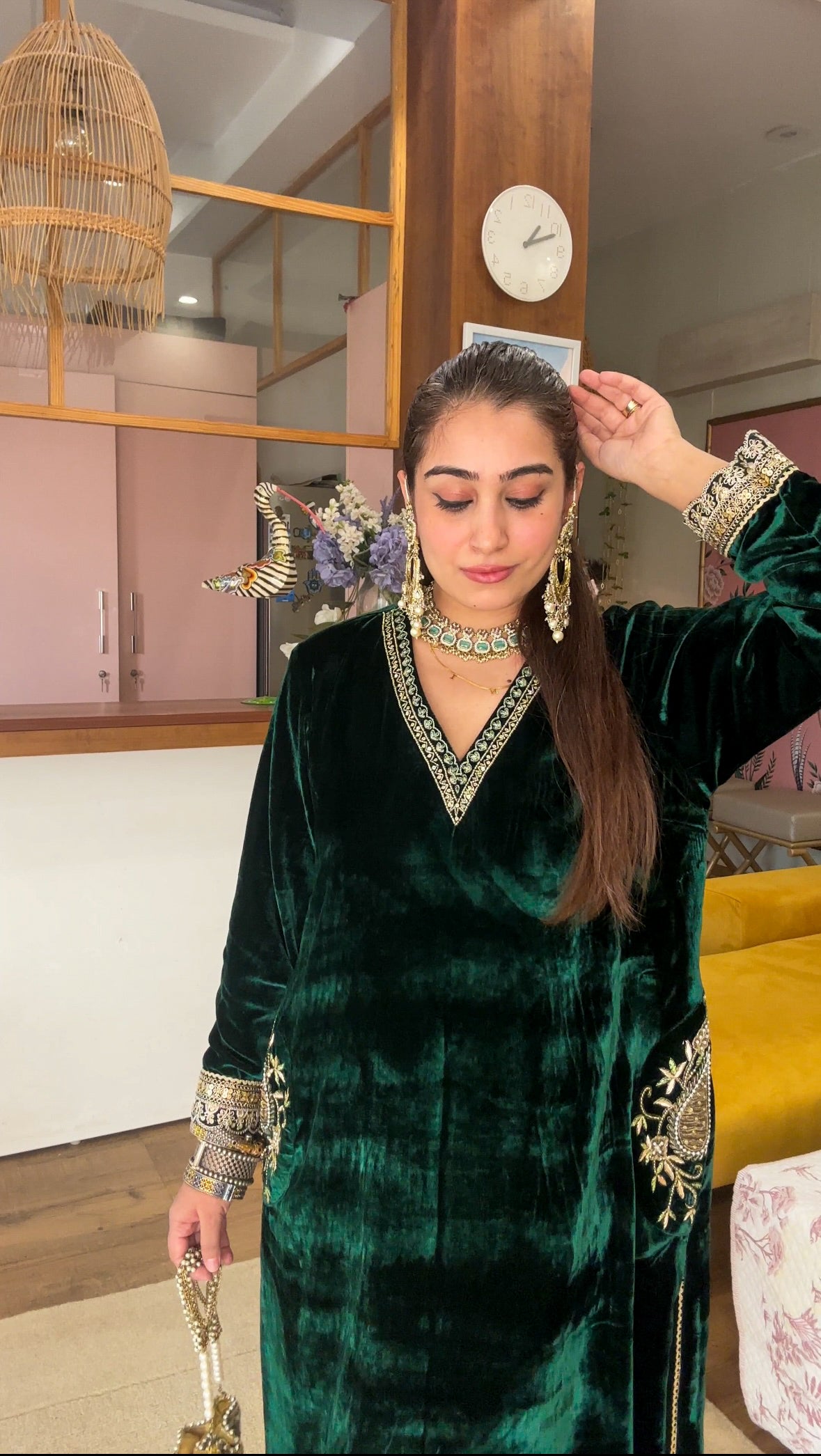 Embroidered Velvet Kurta Set