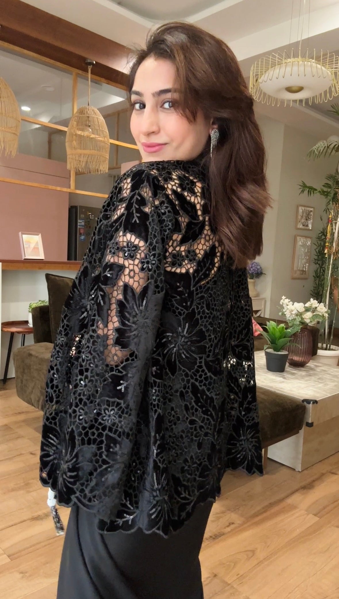 Velvet Cutwork Drape Skirt Set