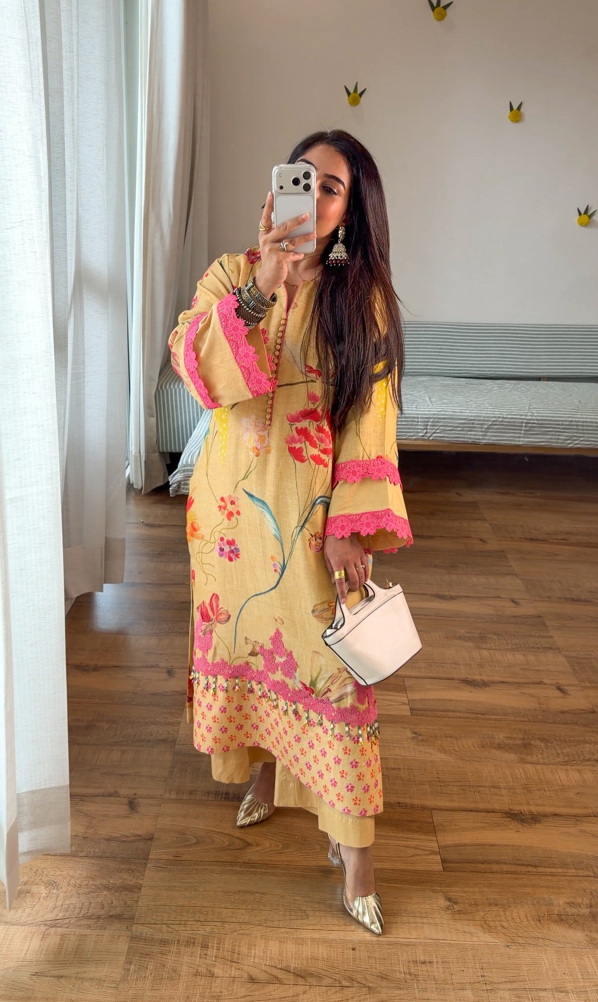 Yellow floral kurta set