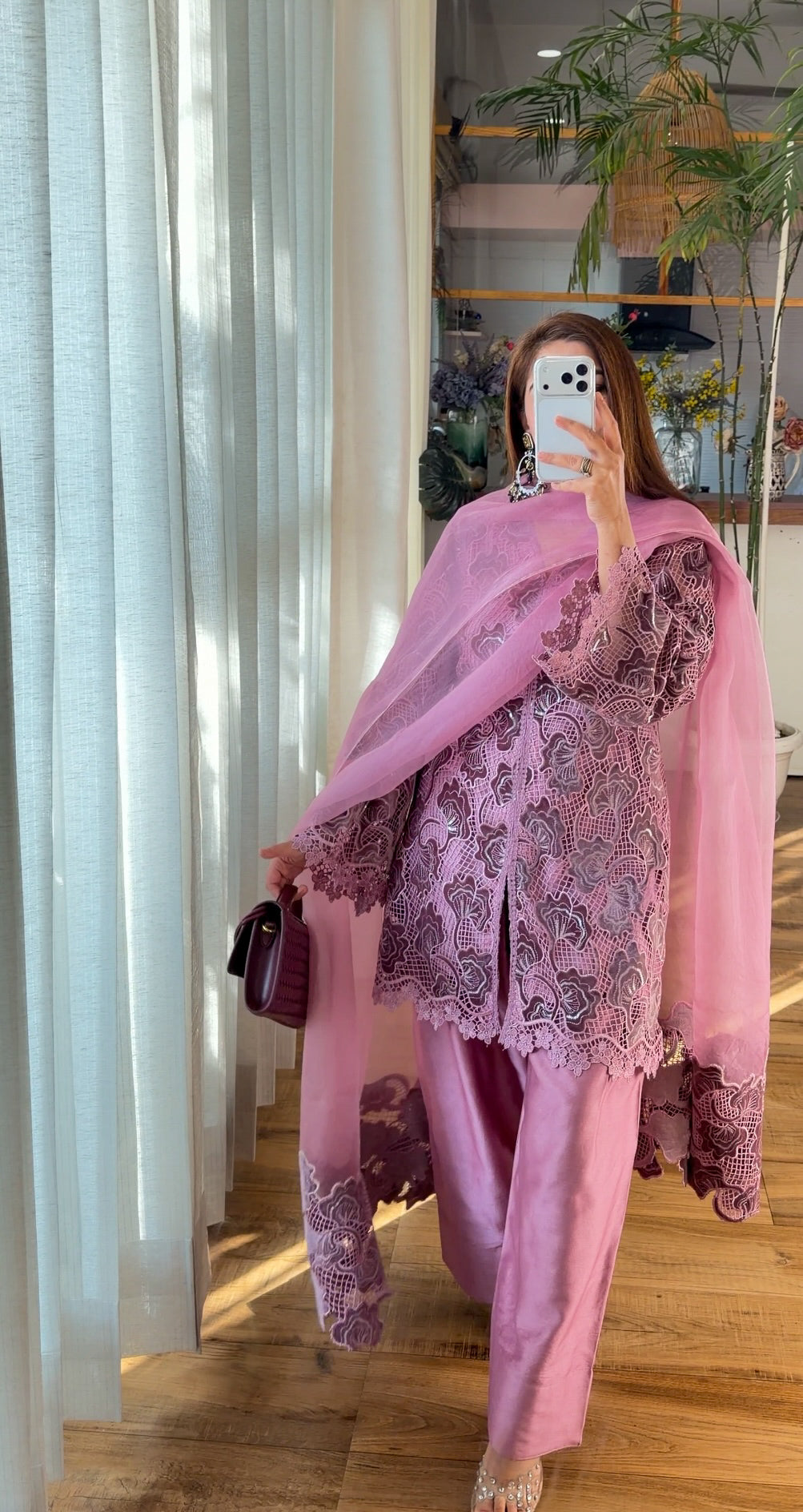 Pink Velvet Cutwork with Farshi Salwar