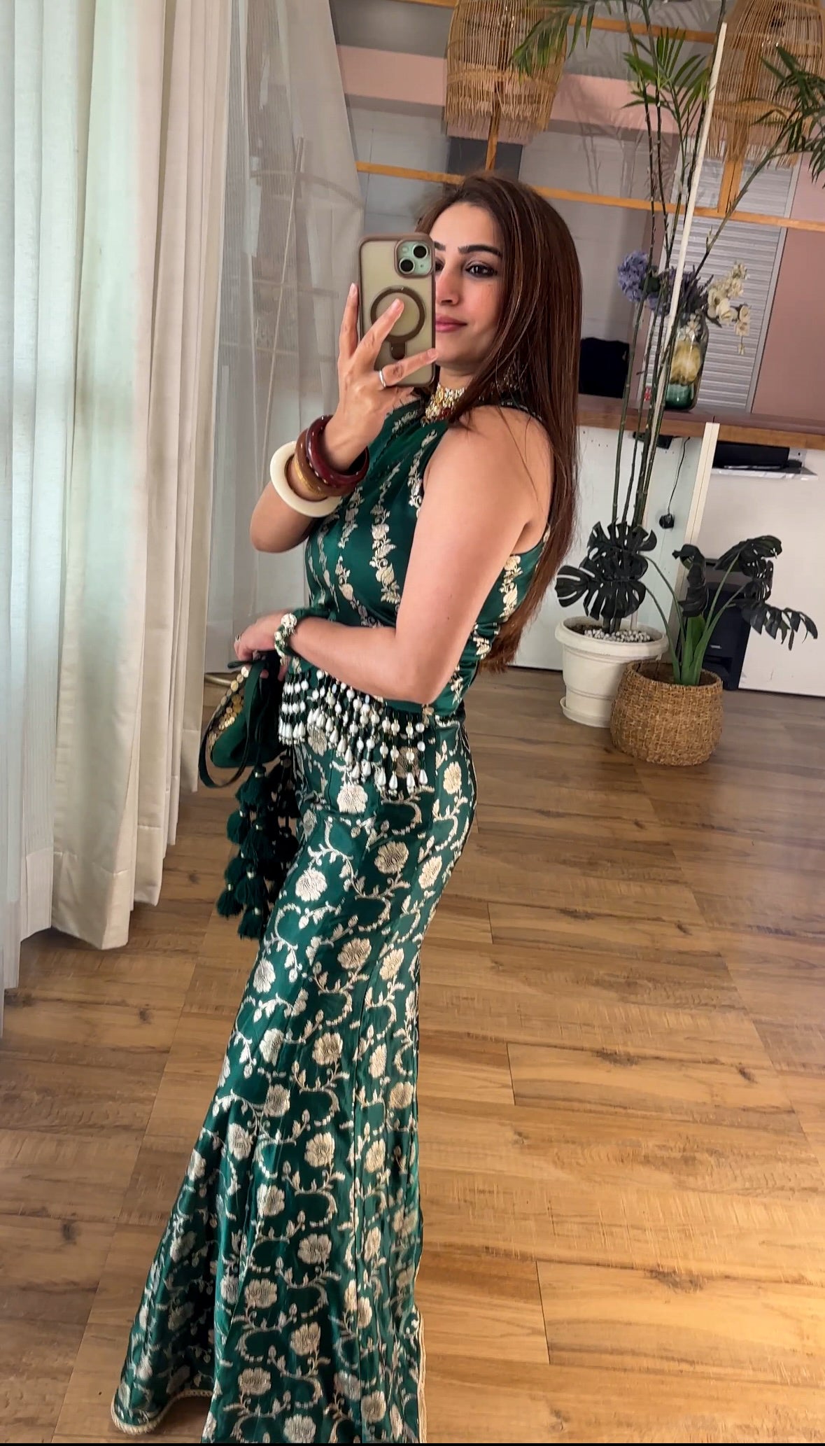 Emerald banarasi sharara set with potli