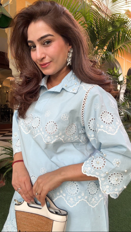 Icy Blue Hakoba Co-ord Set