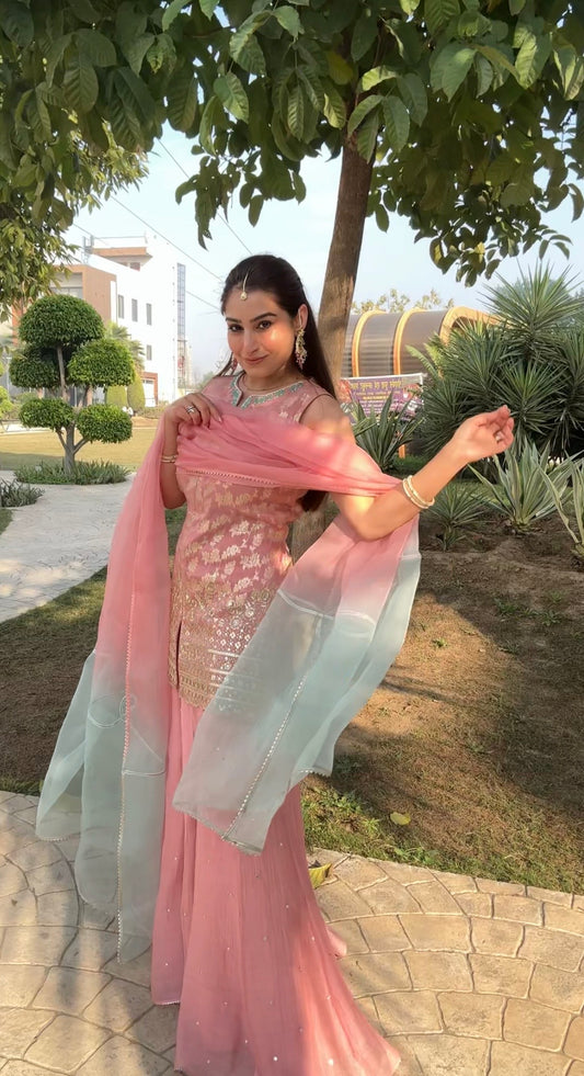 Blush Pink sharara set with ombre dupatta