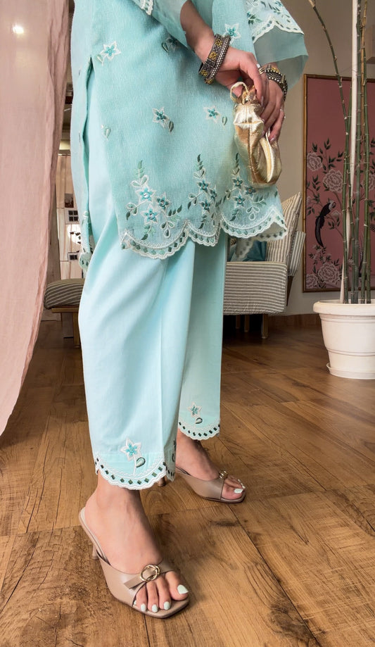 Powder Blue Embroidered Kurta Set