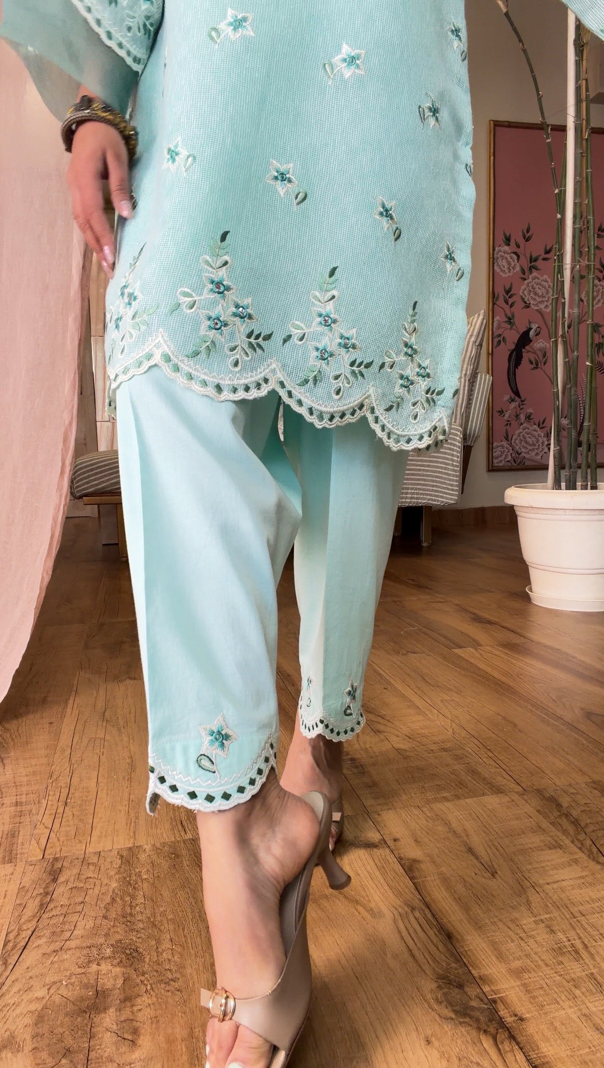 Powder Blue Embroidered Kurta Set