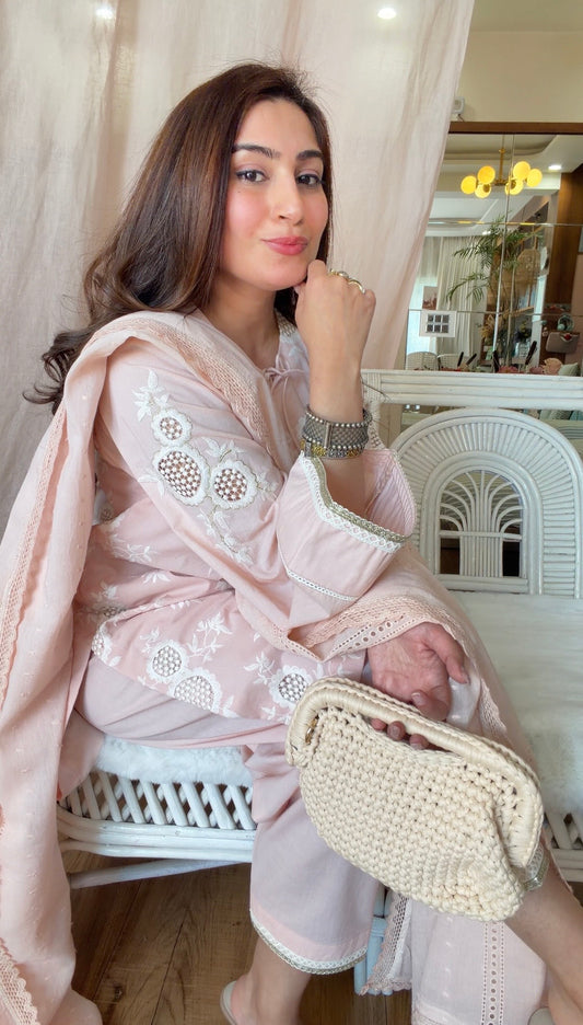 BLUSH PINK CUTWORK SET