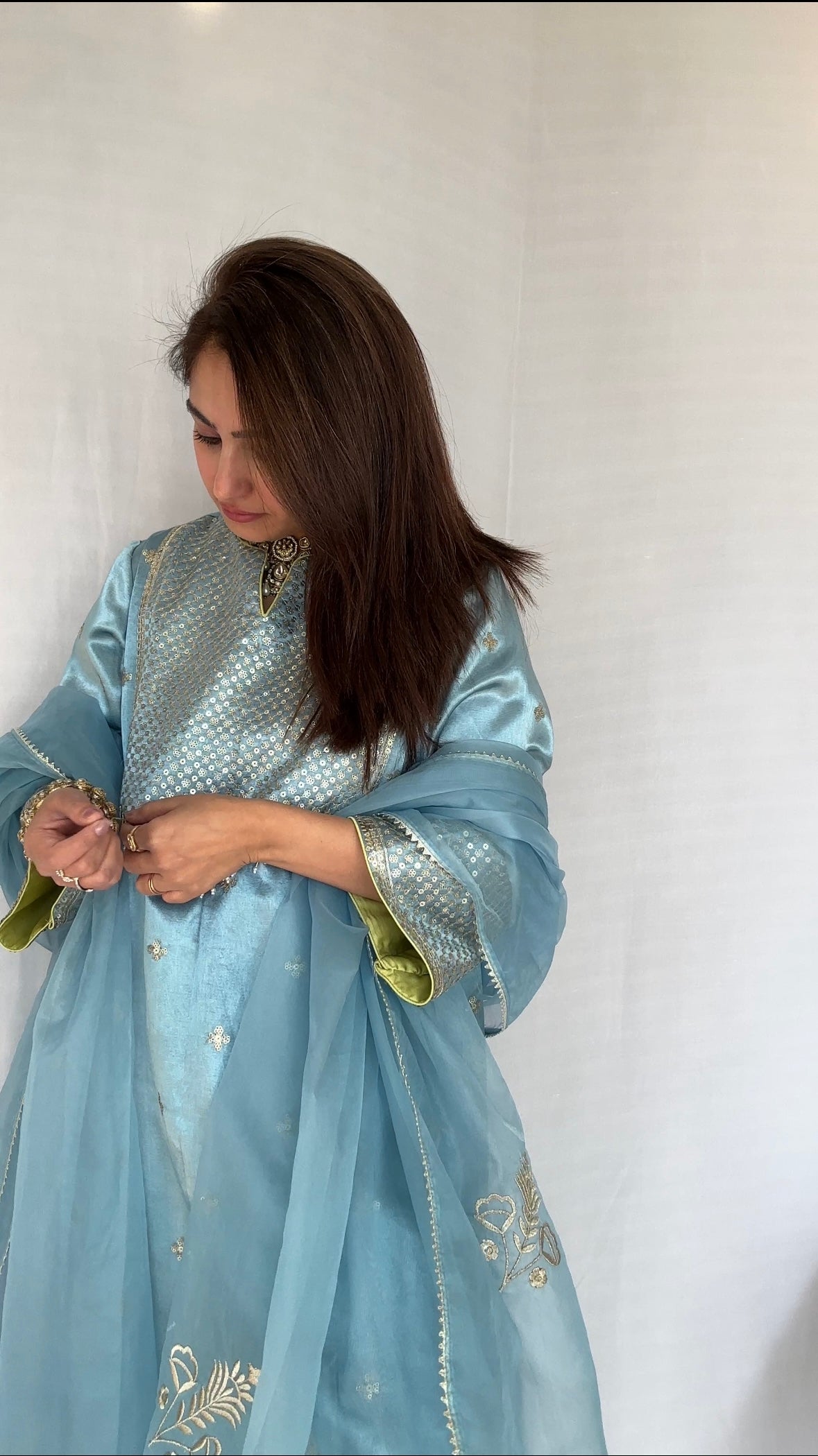 Light Blue Gajji Silk Kurta Set