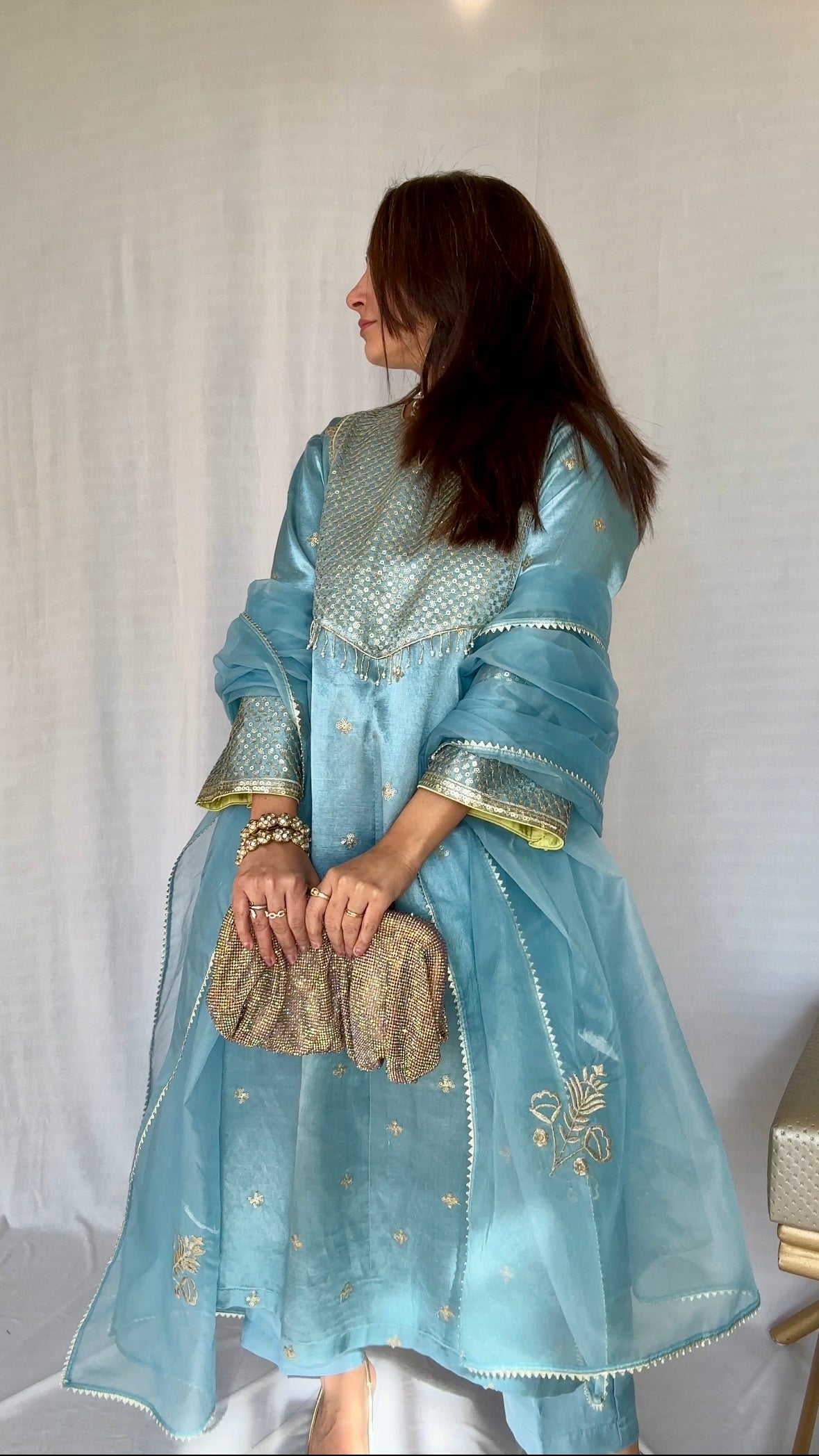 Light Blue Gajji Silk Kurta Set