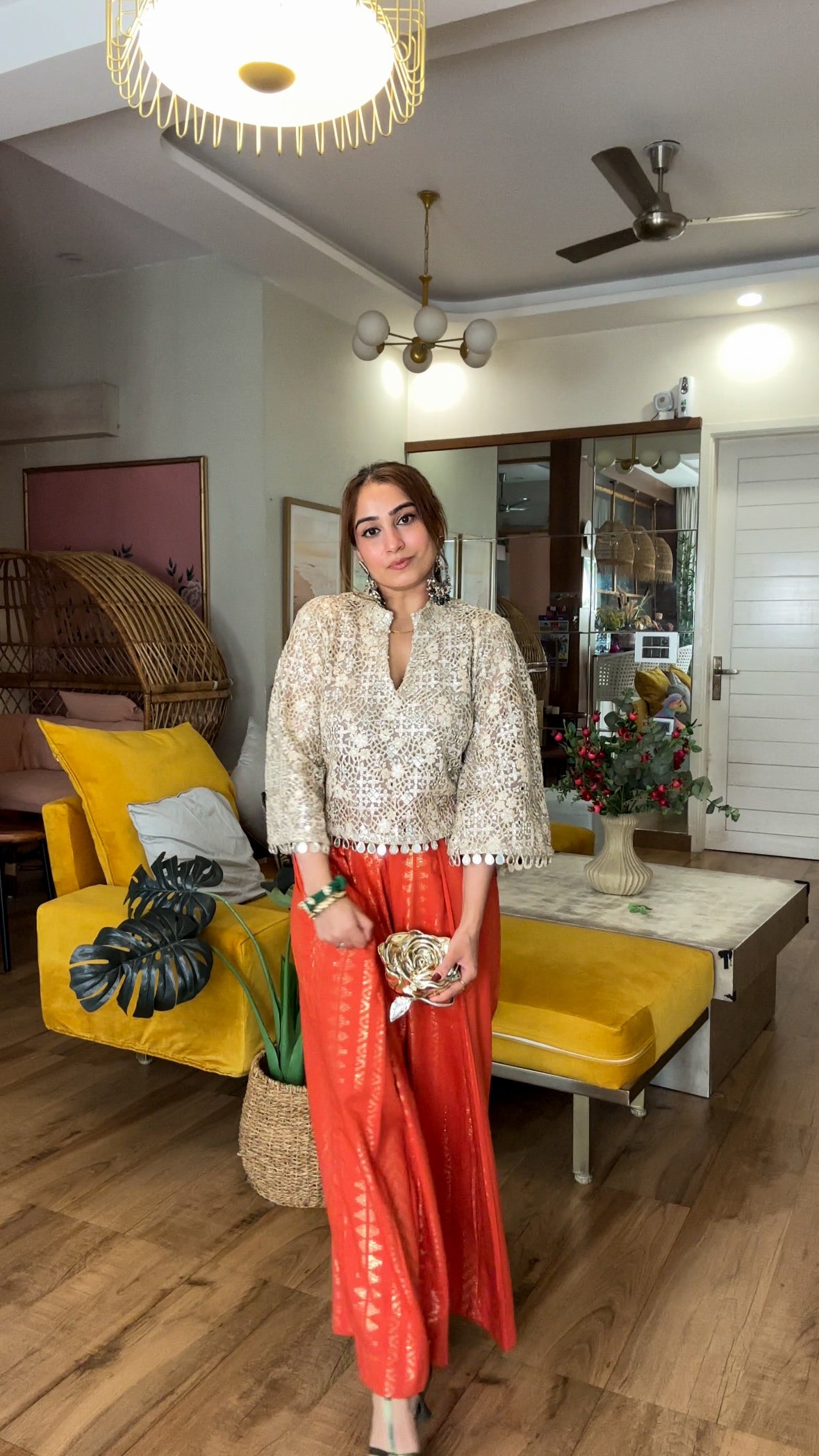 Zari cutwork set