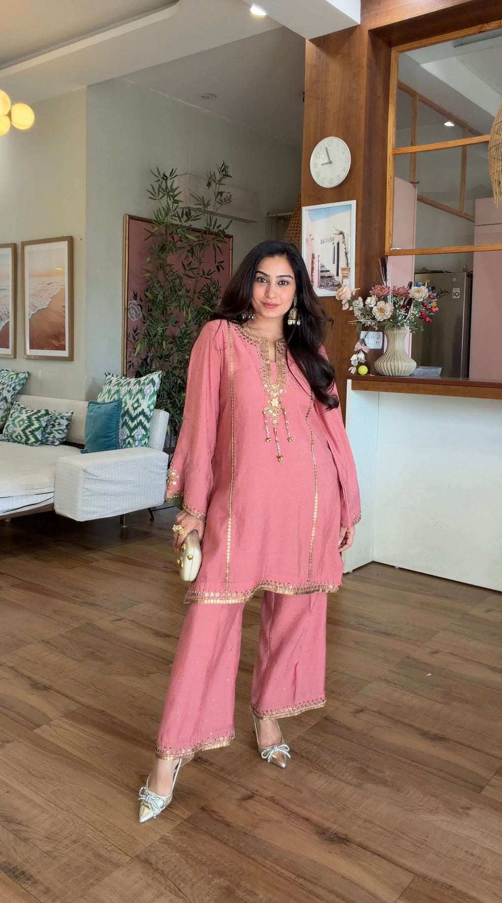 Rose Coin & Sequin Embroidered Kurta Set
