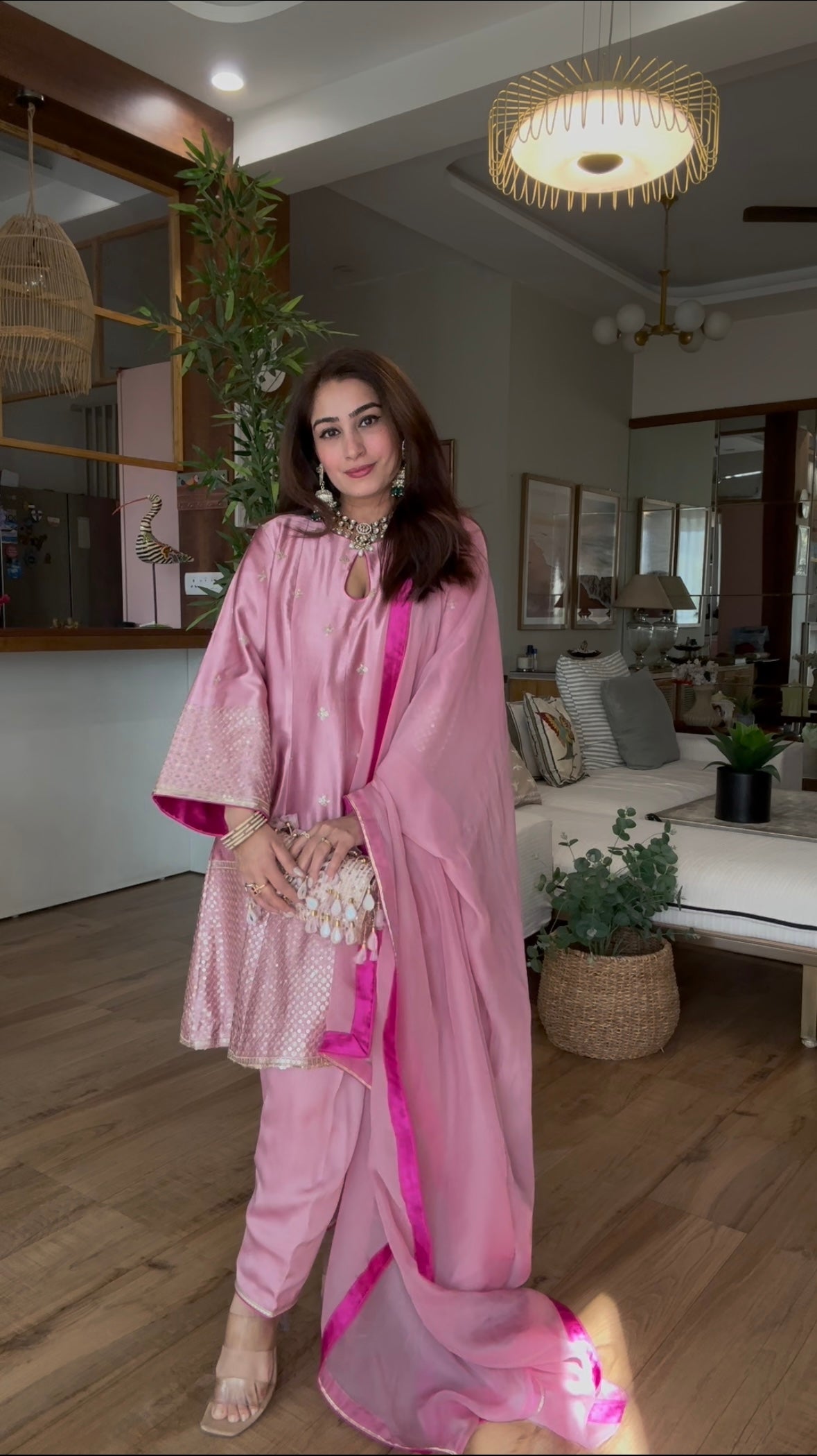 Pink Gajji Silk 3 Piece Suit Set