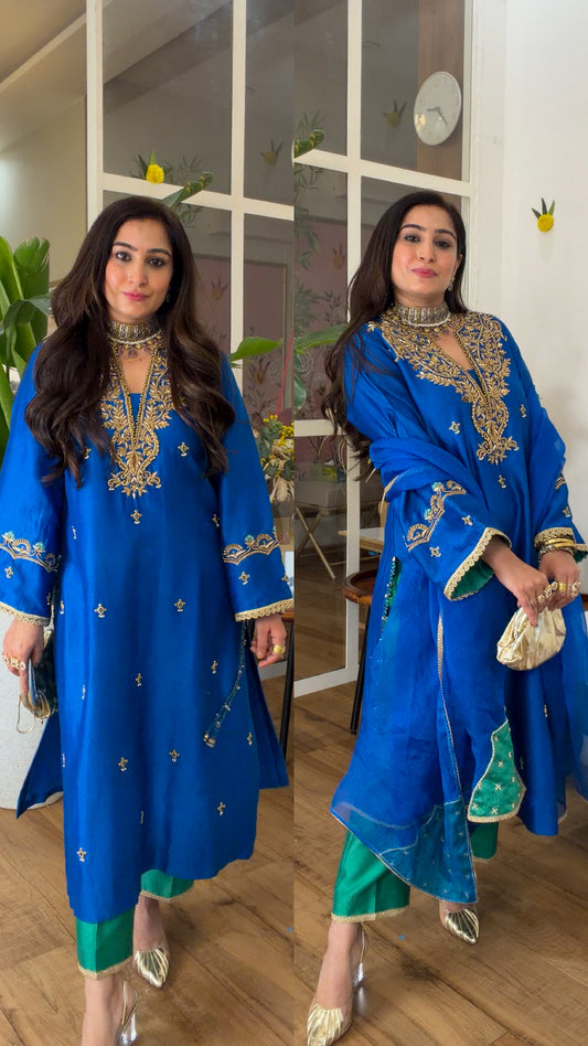 Blue emerald silk set
