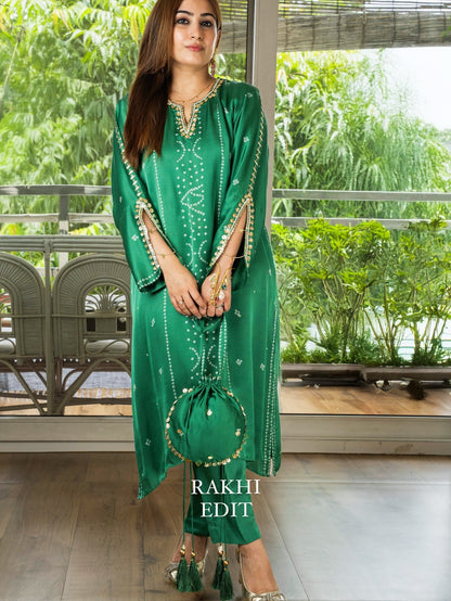 Bandhej Silk Set with Potli