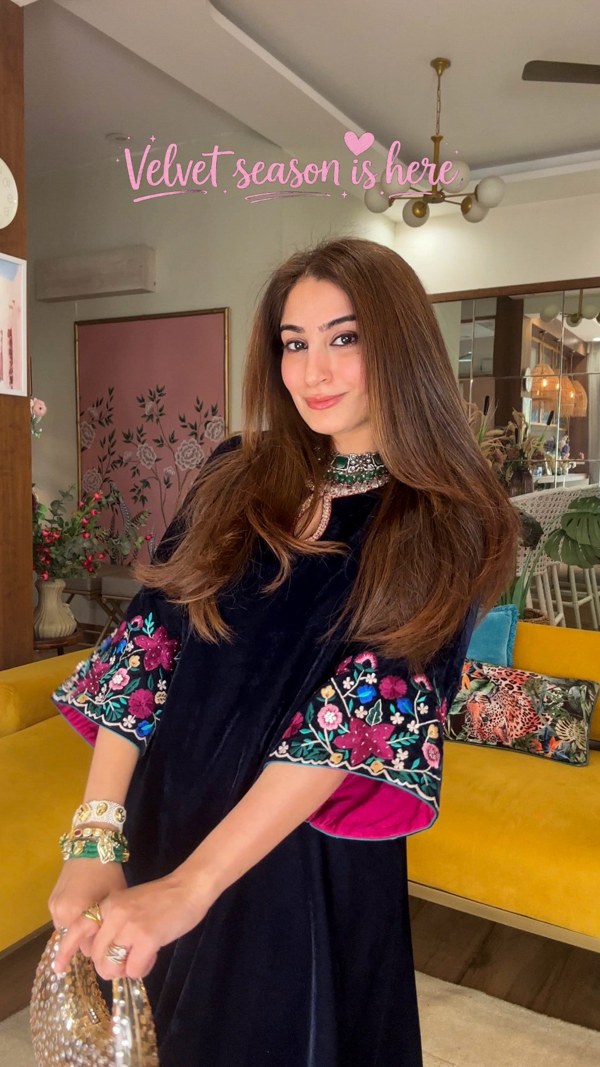 Velvet Threadwork Kurta Set