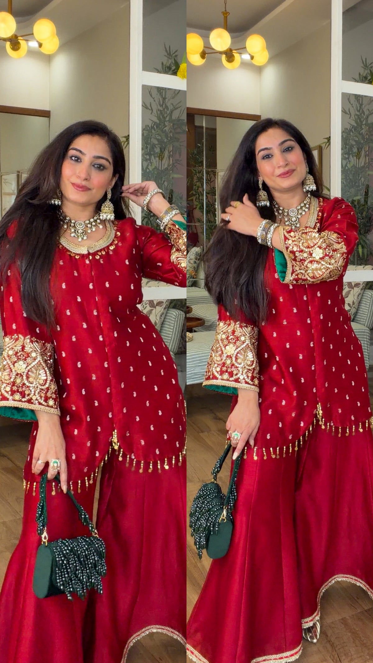 Deep Red Embroidered sharara set