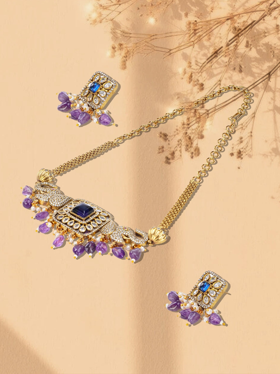 Royal Amethyst Elephant Necklace Set