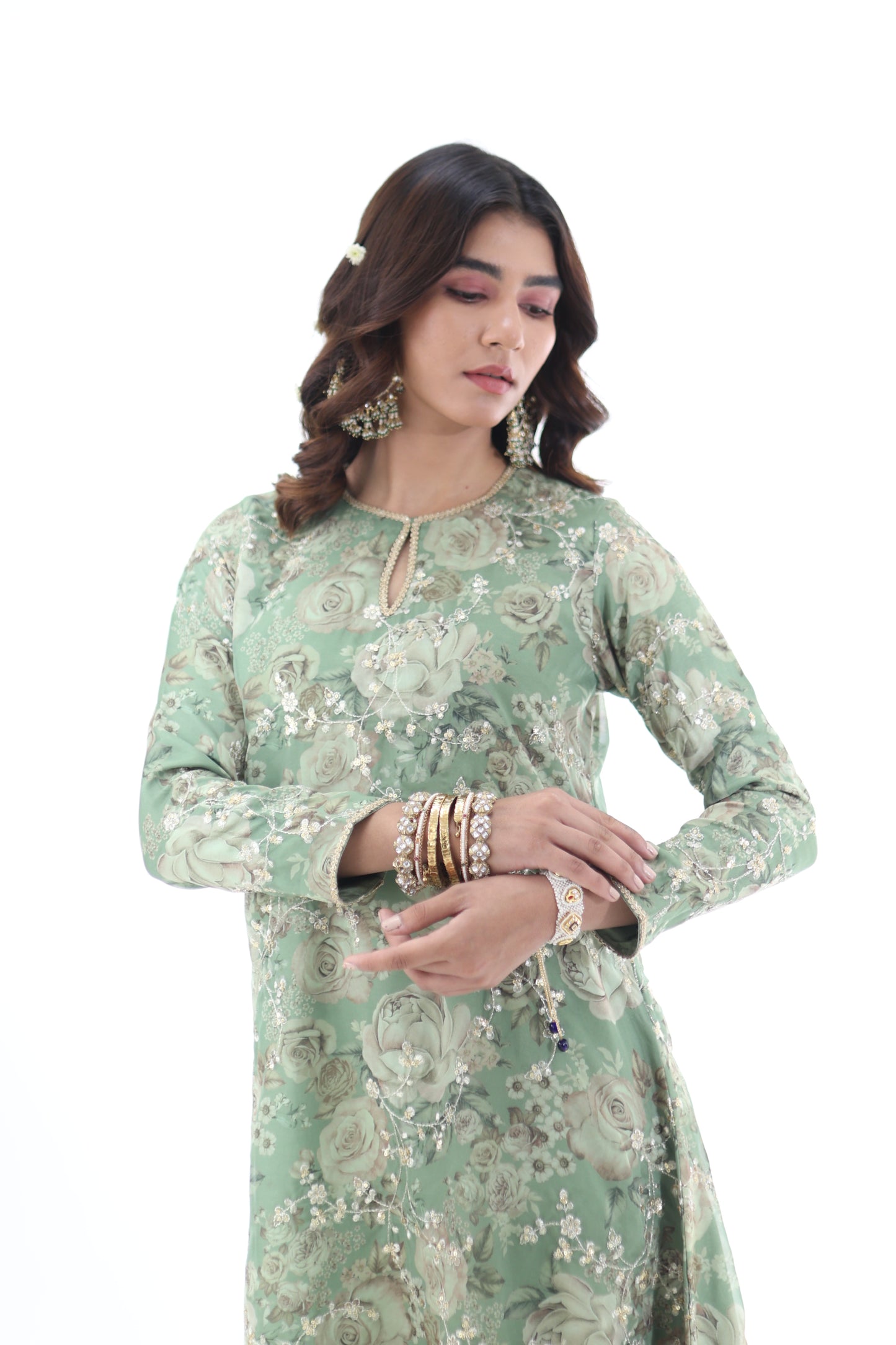 Look 05 | Sage Green Floral Embroidered Kurta Set