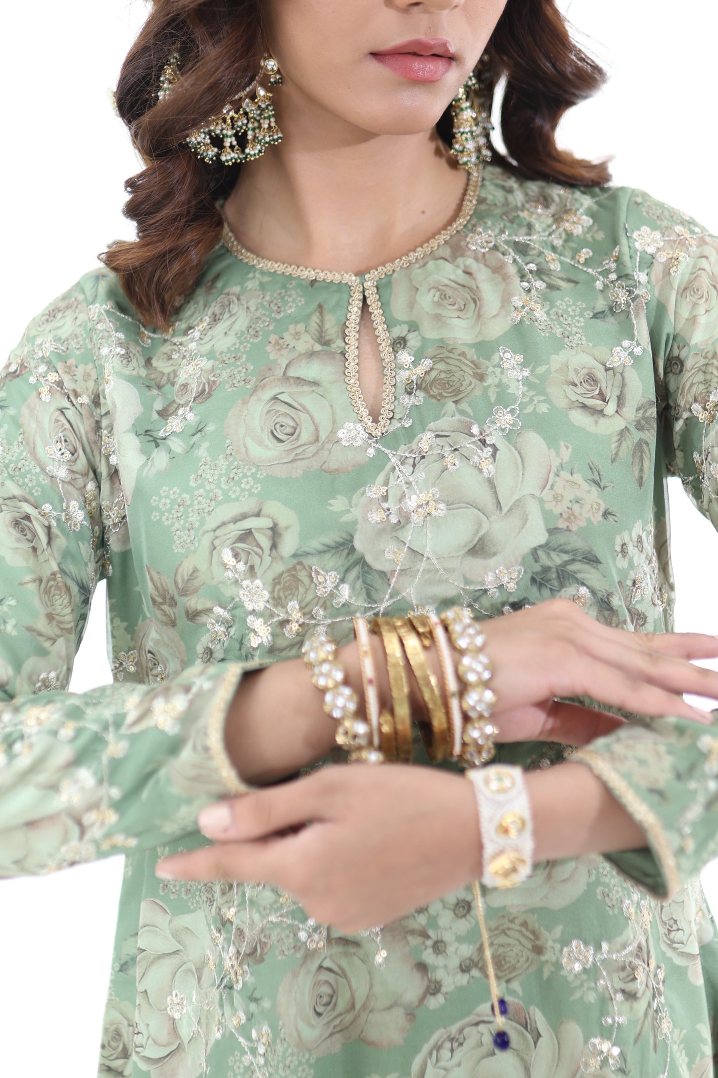 Look 05 | Sage Green Floral Embroidered Kurta Set