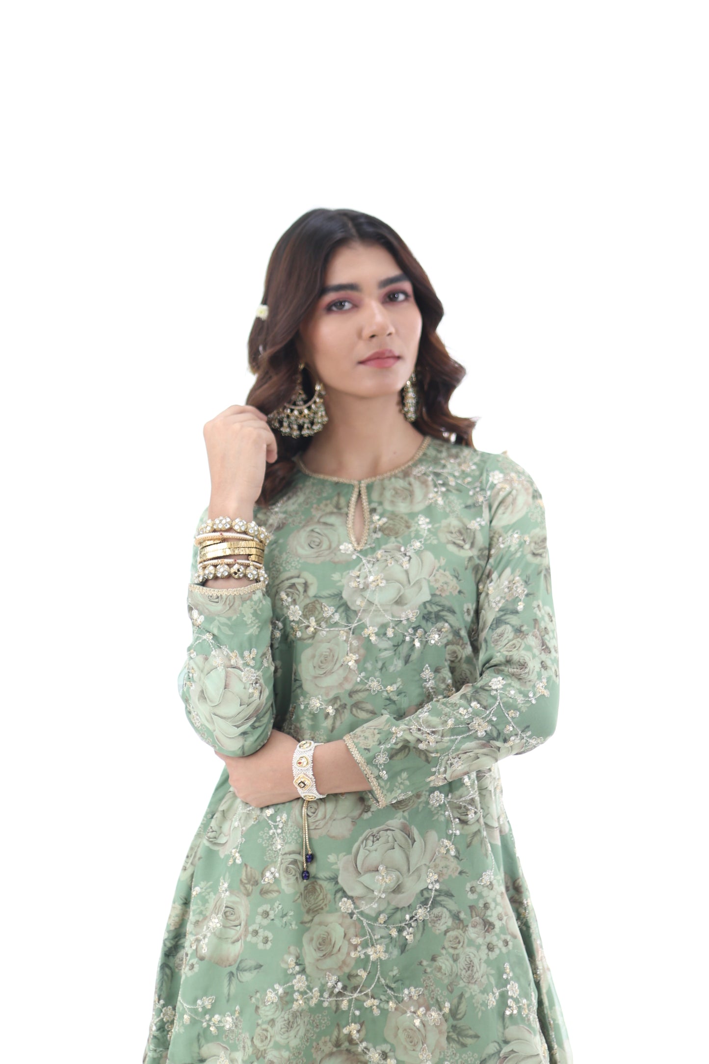 Look 05 | Sage Green Floral Embroidered Kurta Set