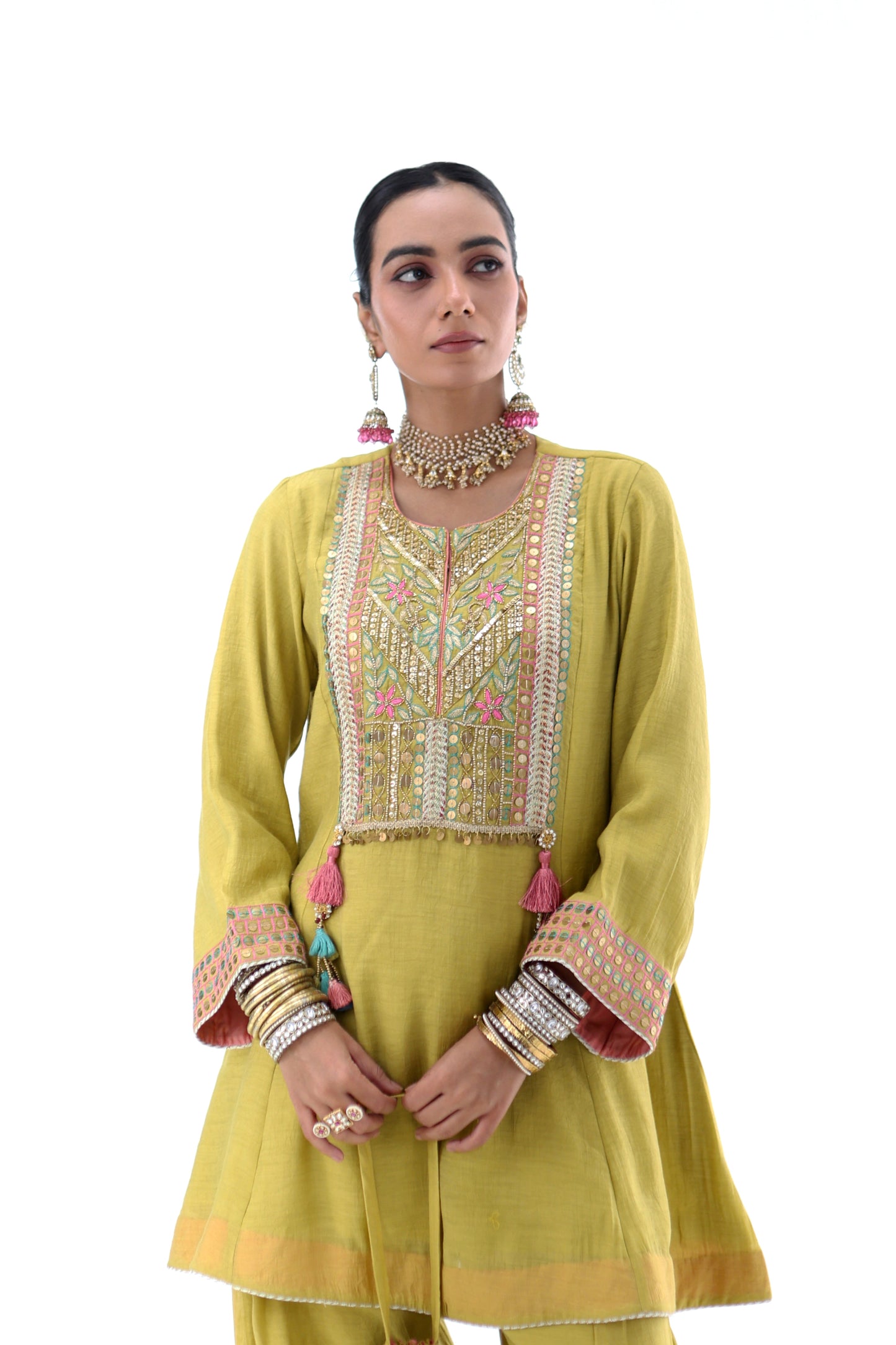 Lime Haze — Hand Embroidered Kurta Set