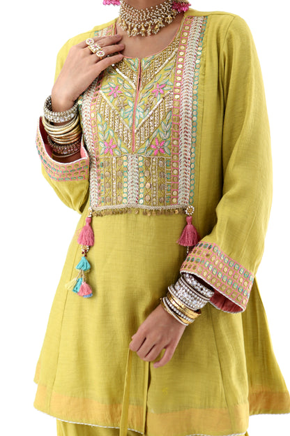 Lime Haze — Hand Embroidered Kurta Set