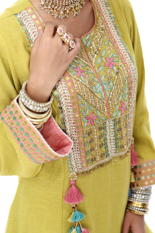 Lime Haze — Hand Embroidered Kurta Set