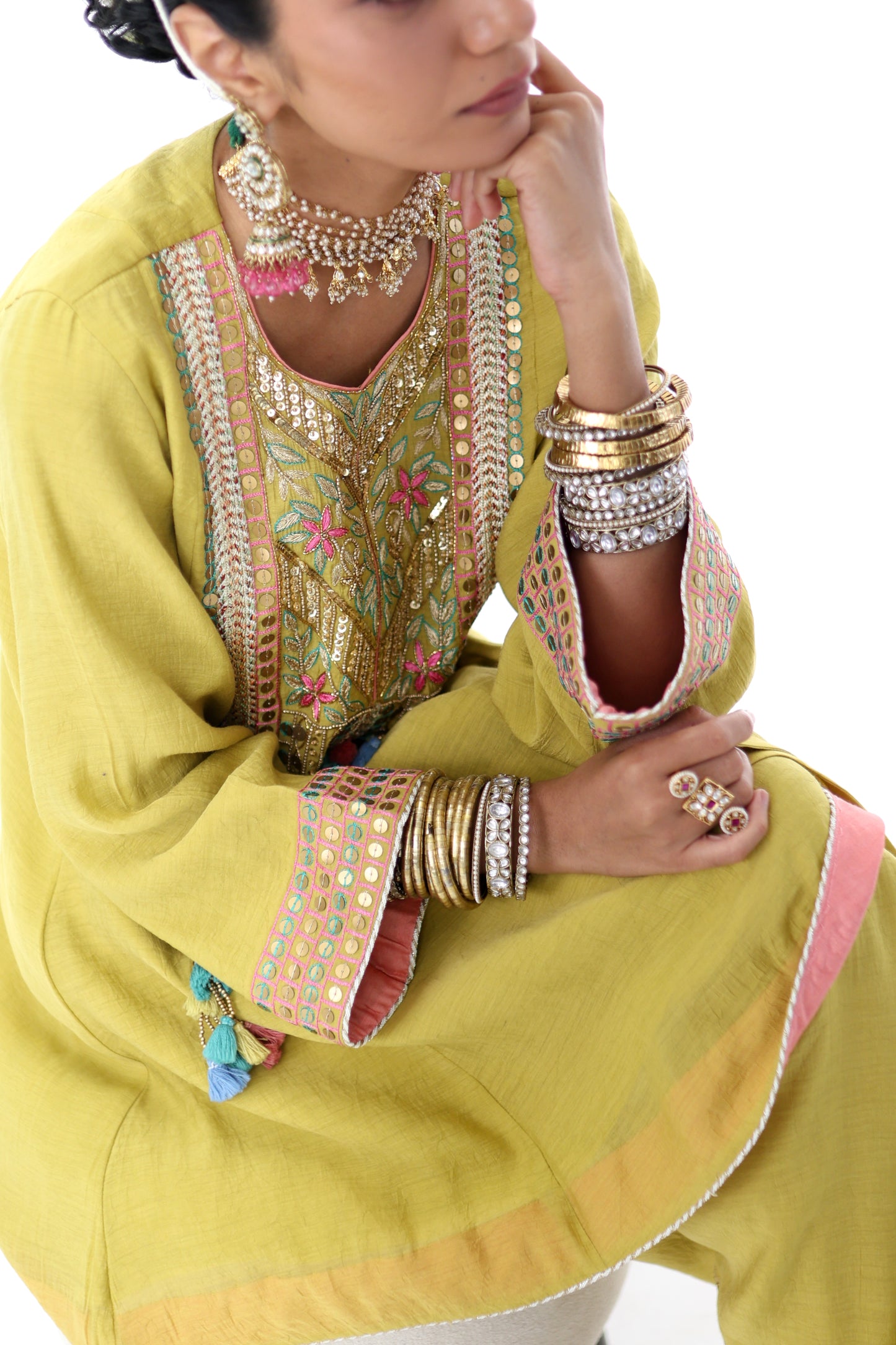 Lime Haze — Hand Embroidered Kurta Set
