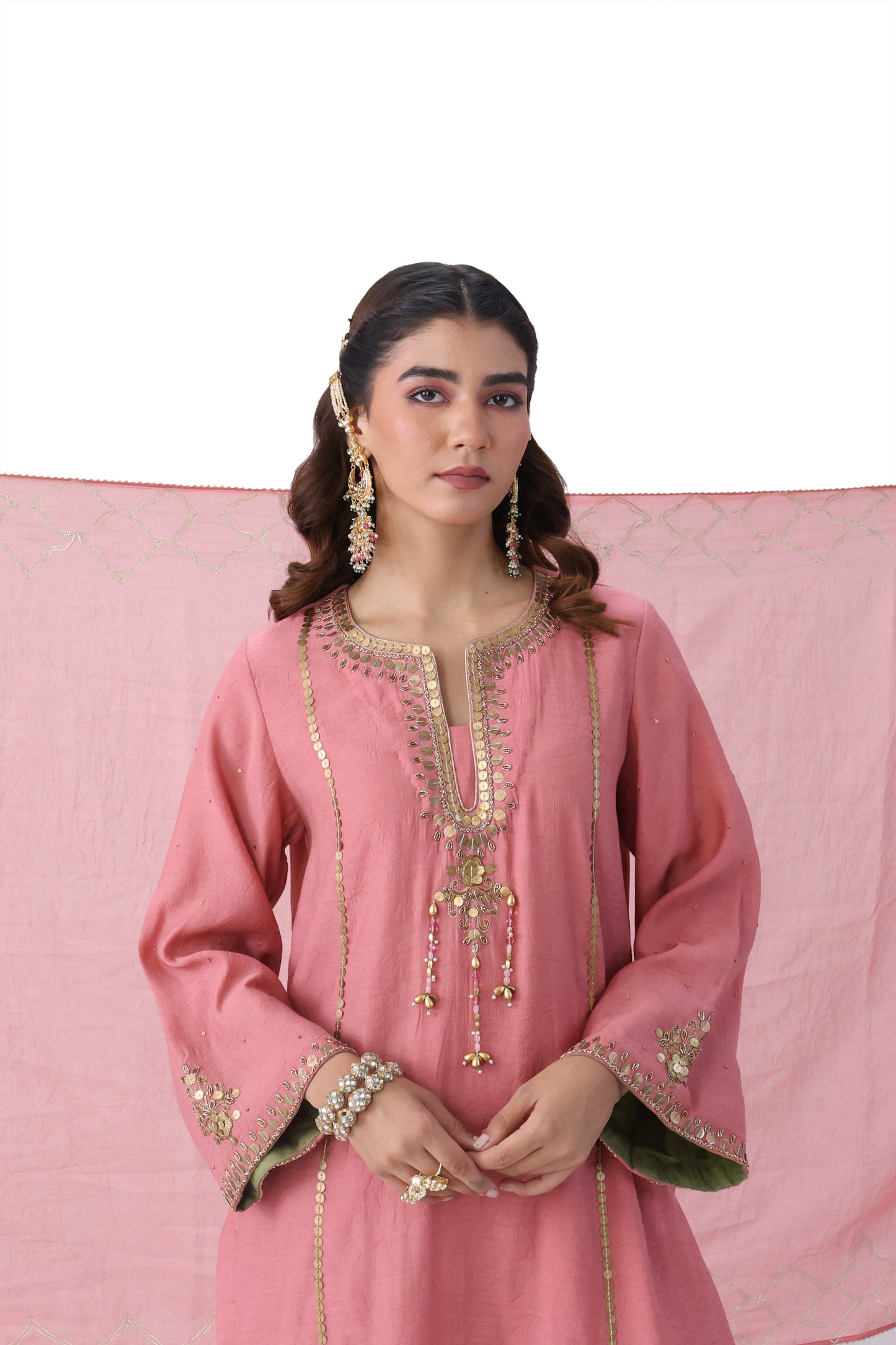 Rose Coin & Sequin Embroidered Kurta Set