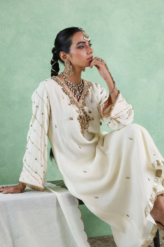 Ivory Coin&Sequin Embroidered Kurta Set