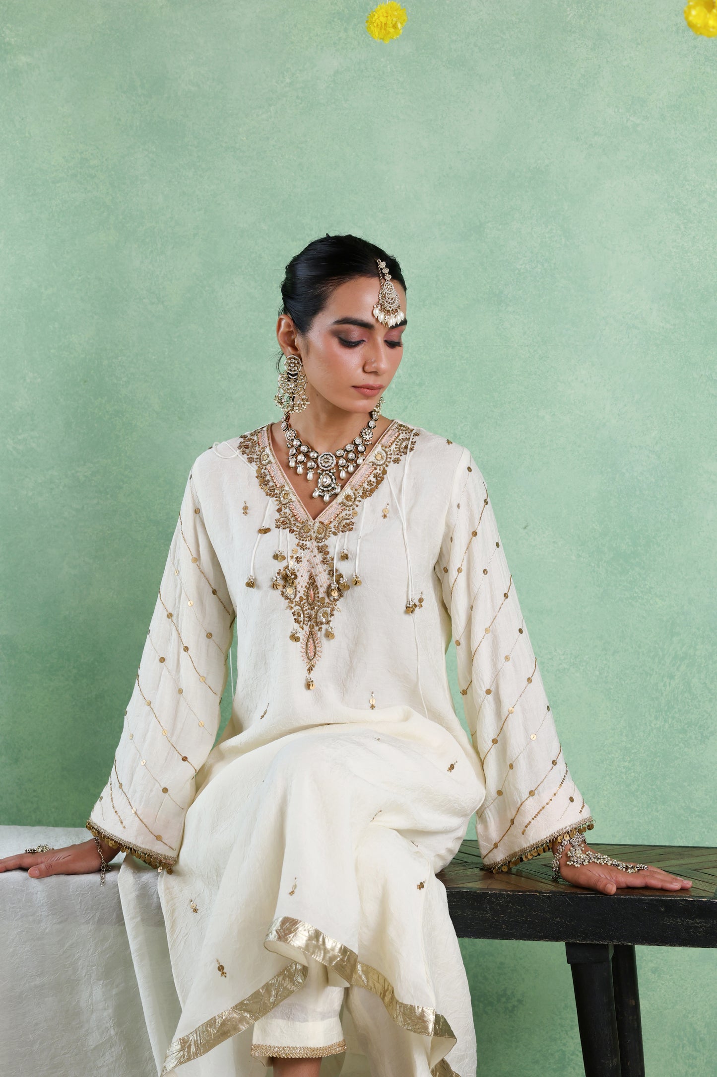 Ivory Coin&Sequin Embroidered Kurta Set