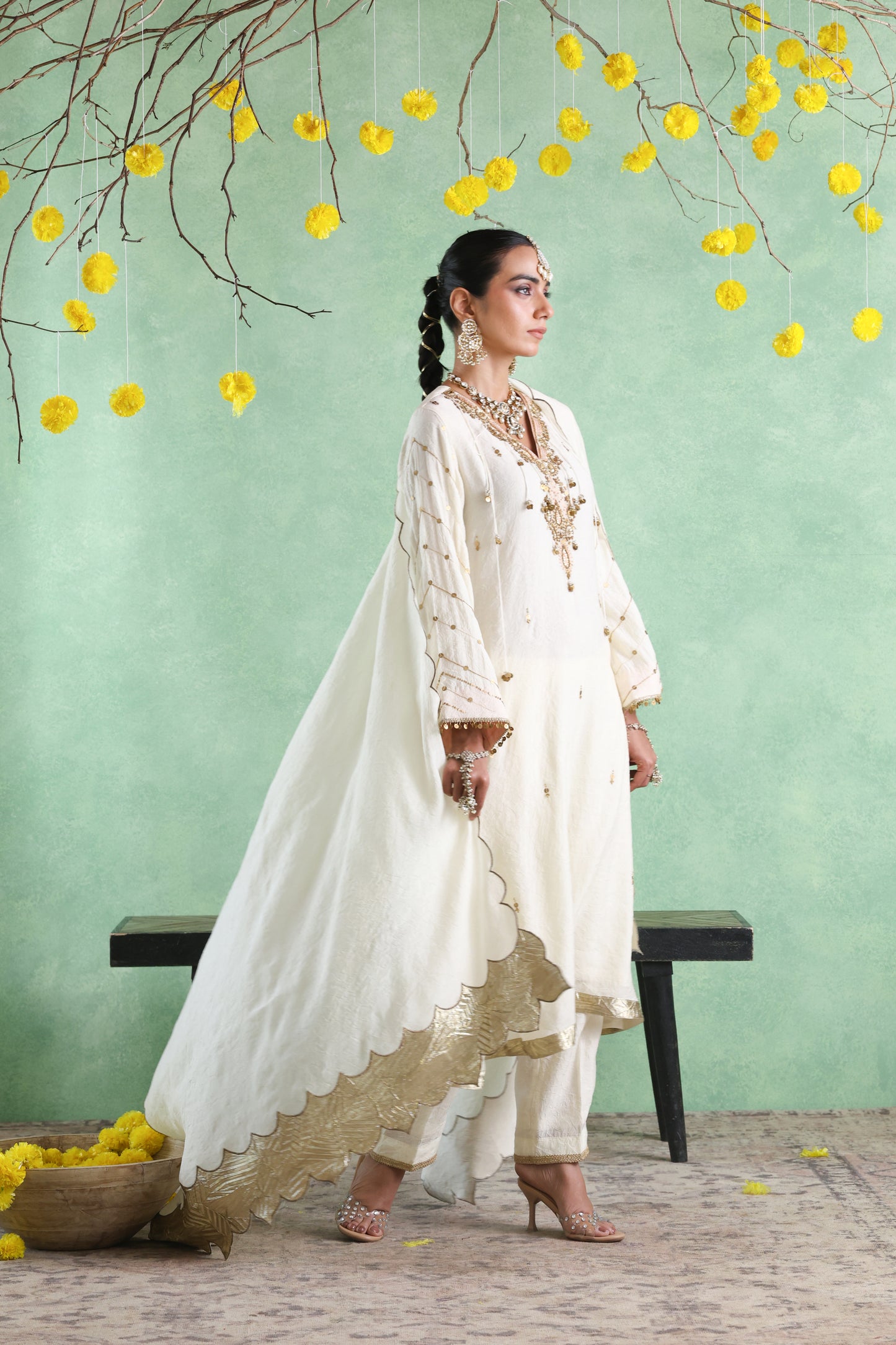 Ivory Coin&Sequin Embroidered Kurta Set