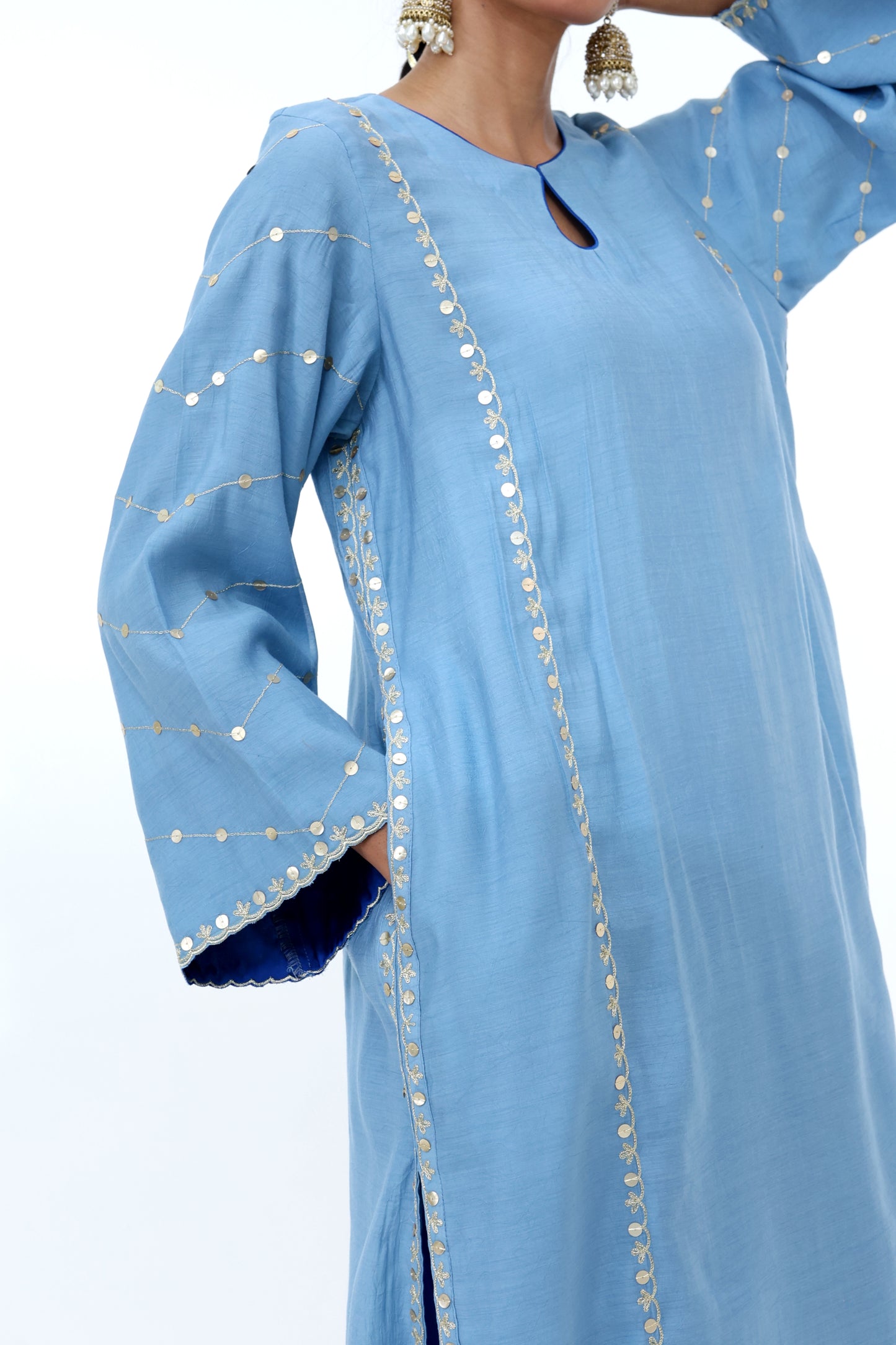 Powder Blue Zari Sequin Kurta Set