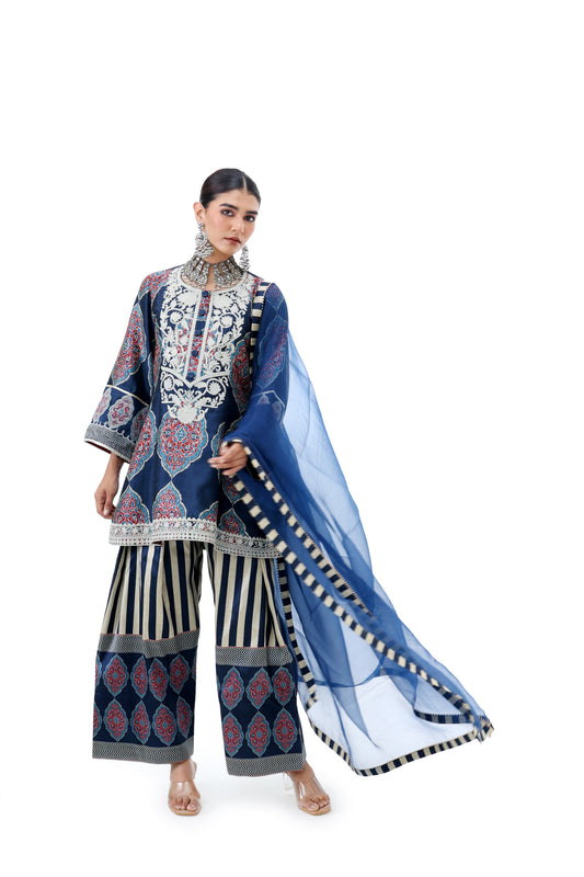 Midnight Blue Embroidered Kurta Set