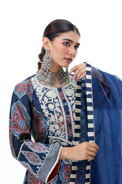 Midnight Blue Embroidered Kurta Set