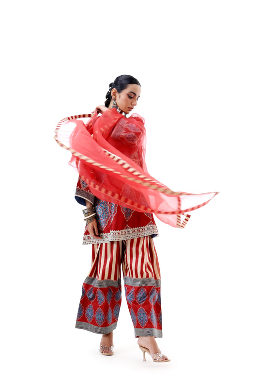 Crimson Red Embroidered Kurta Set