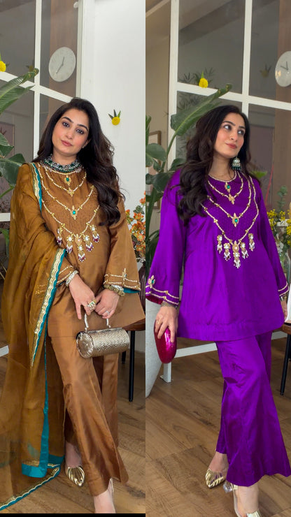 Jewel-Toned Festive Silk Set in Purple