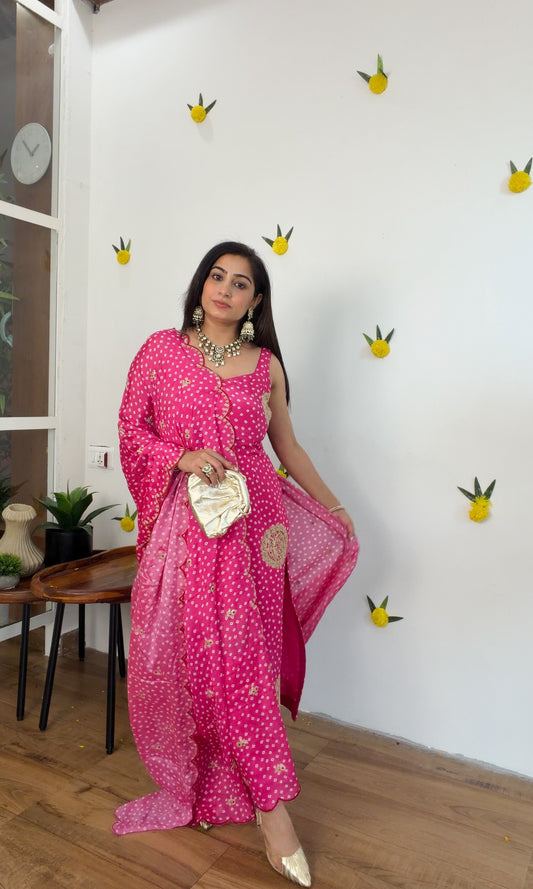 Pink Bandhani Silk set