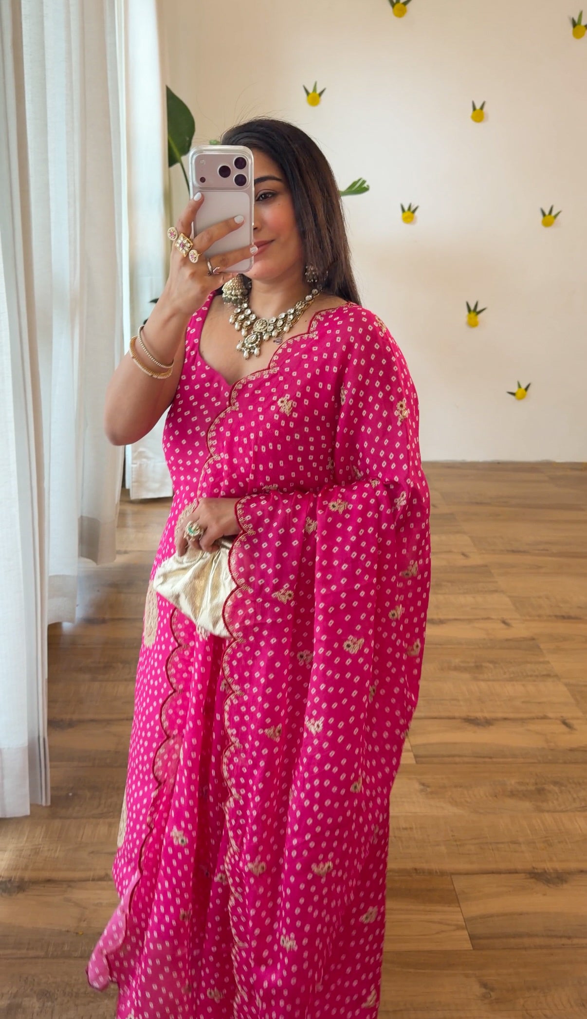 Pink Bandhani Silk set