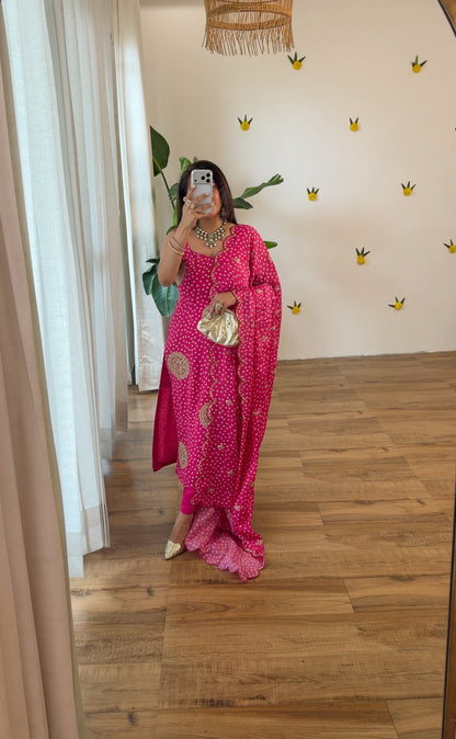 Pink Bandhani Silk set