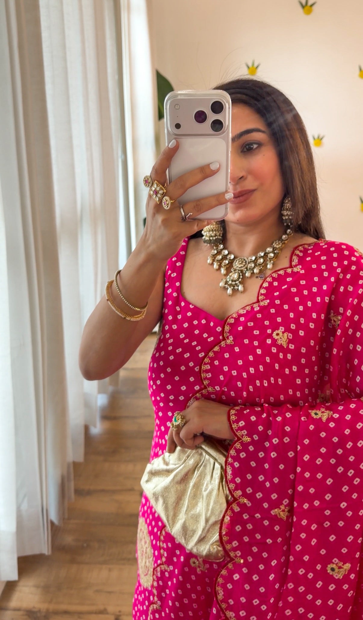 Pink Bandhani Silk set