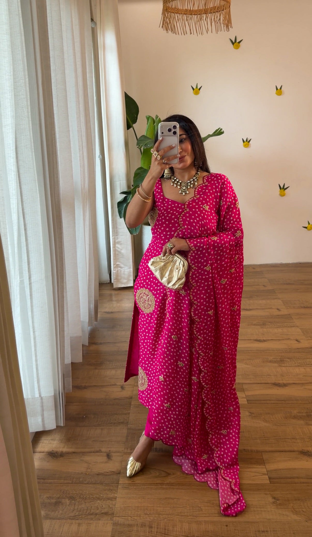 Pink Bandhani Silk set