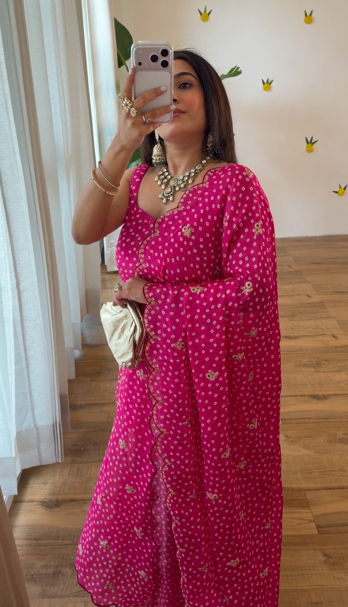 Pink Bandhani Silk set