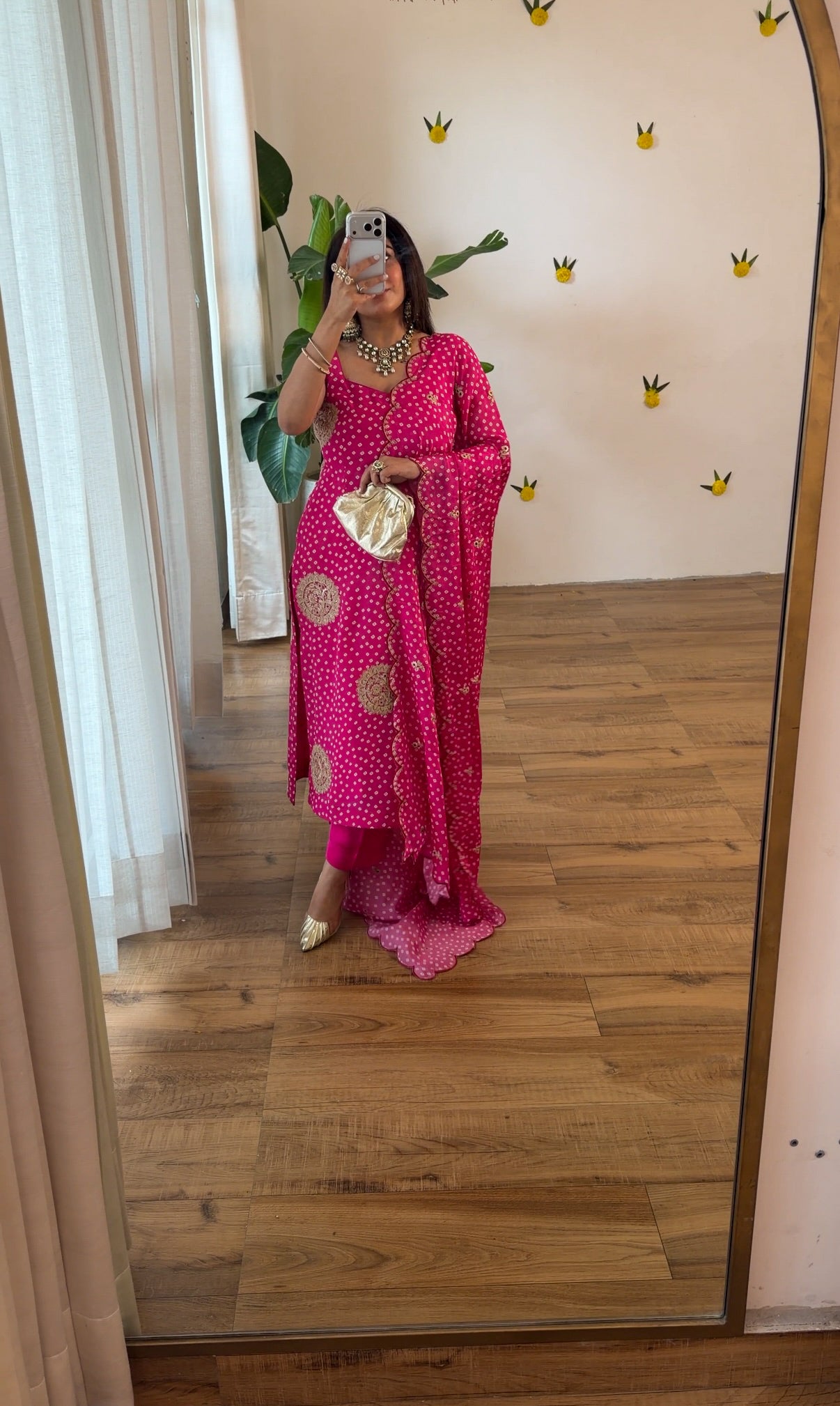Pink Bandhani Silk set