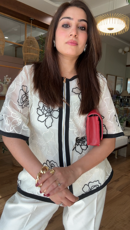 Floral Threadwork 3 Piece Chanderi Set
