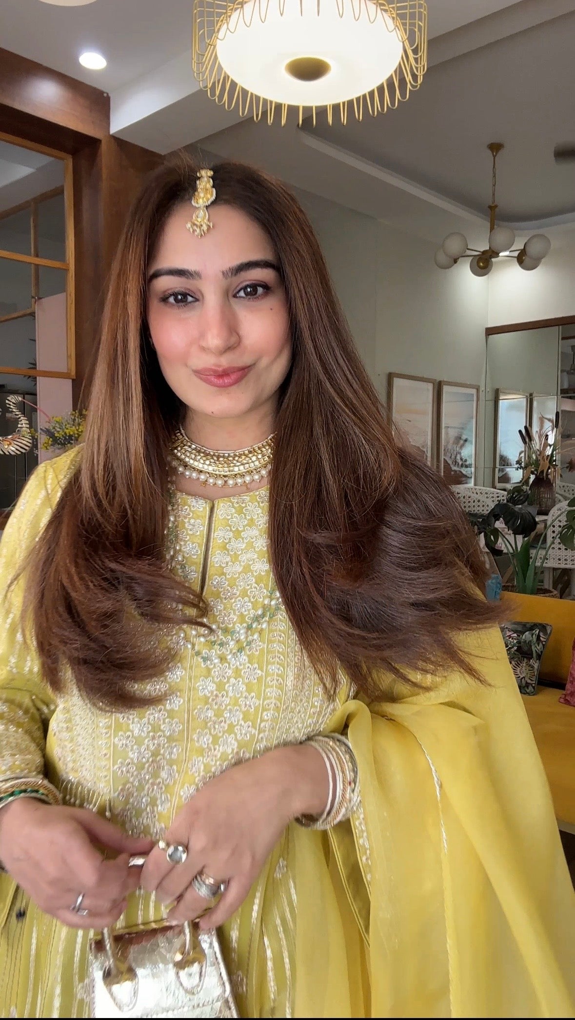 Gota Stripe Pearl Kurta Set - Yellow