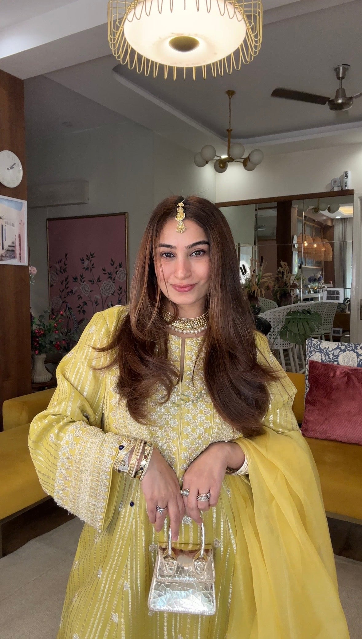 Gota Stripe Pearl Kurta Set - Yellow