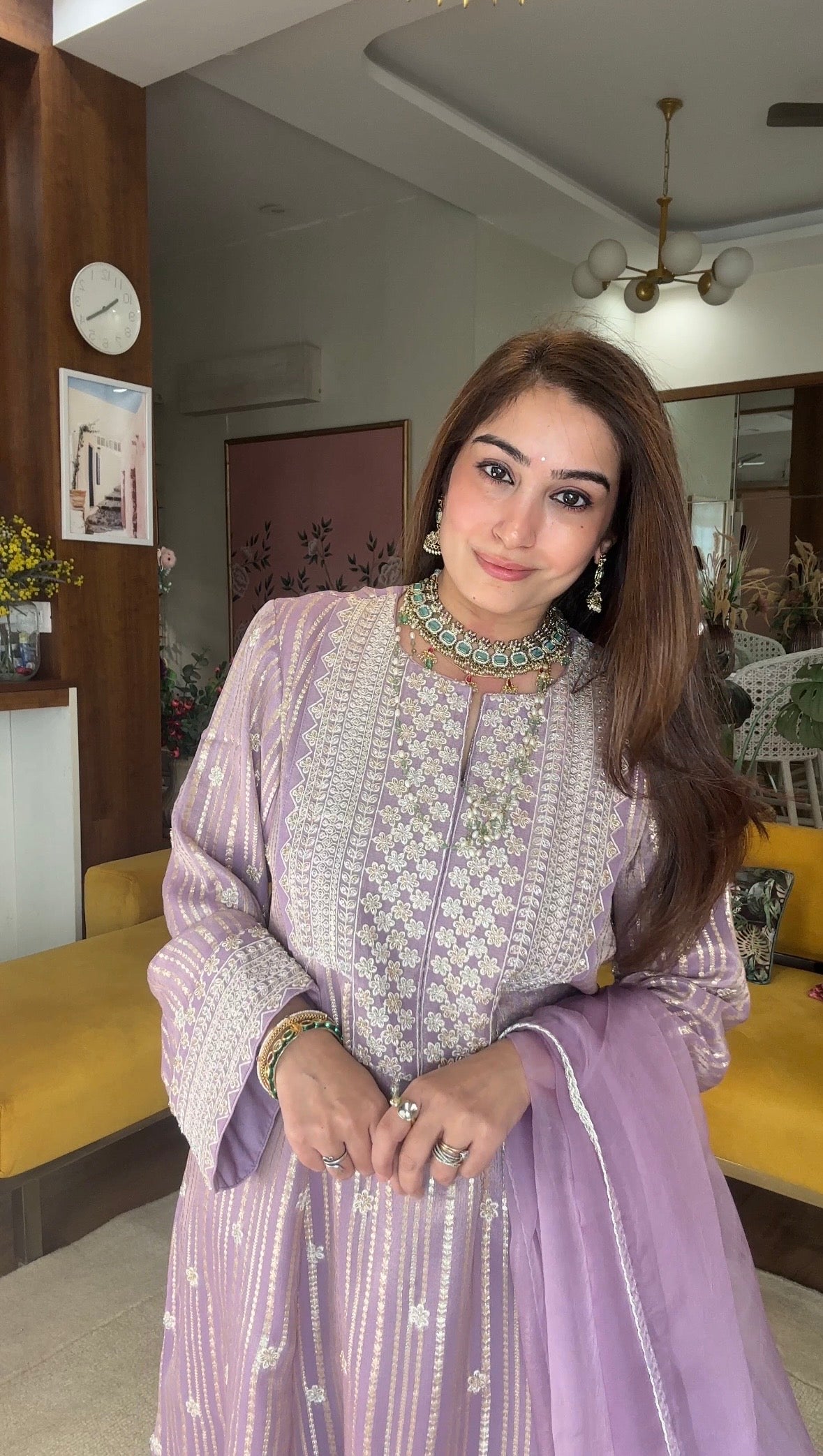 Gota Stripe Pearl Kurta Set - Lilac