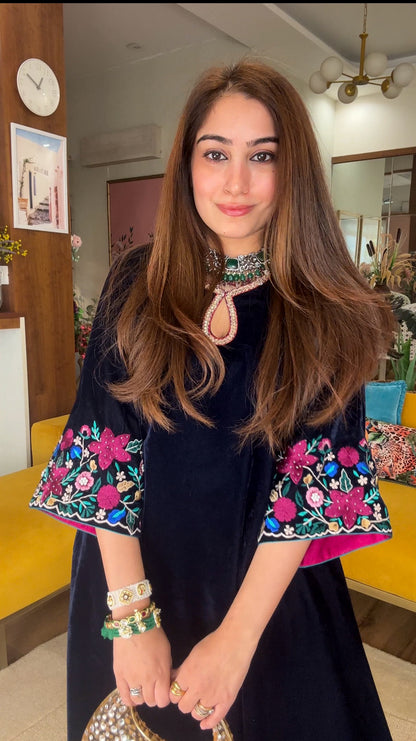 Velvet Threadwork Kurta Set